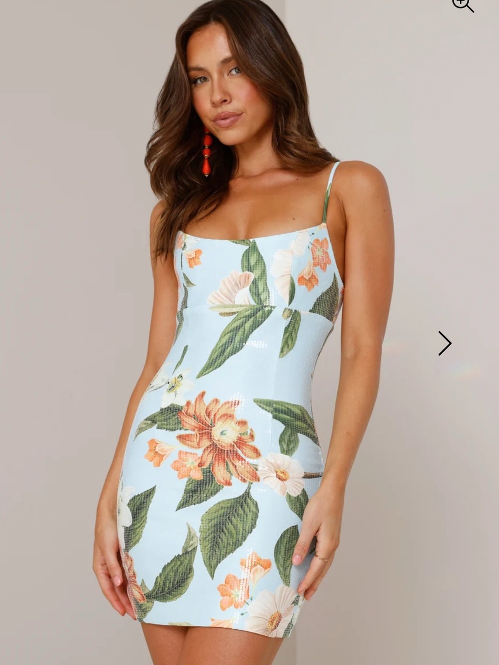 Floral Sequined Mini Dress in Light Blue